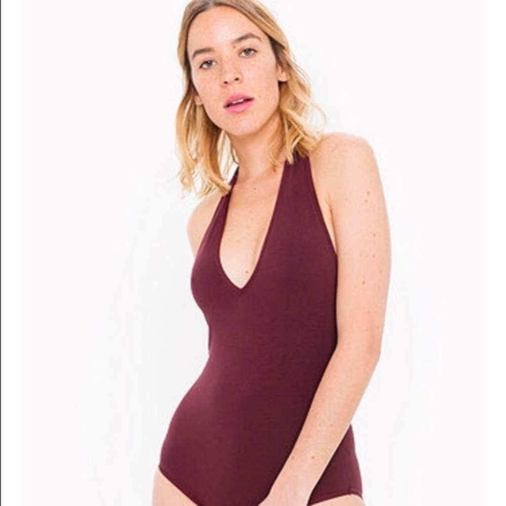 Burgundy backless halter bodysuit American Apparel
